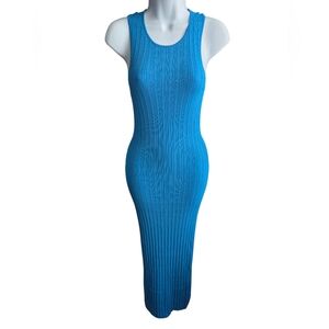 Mable Blue Ribbed Bodycon Midi Tank Dress Size M